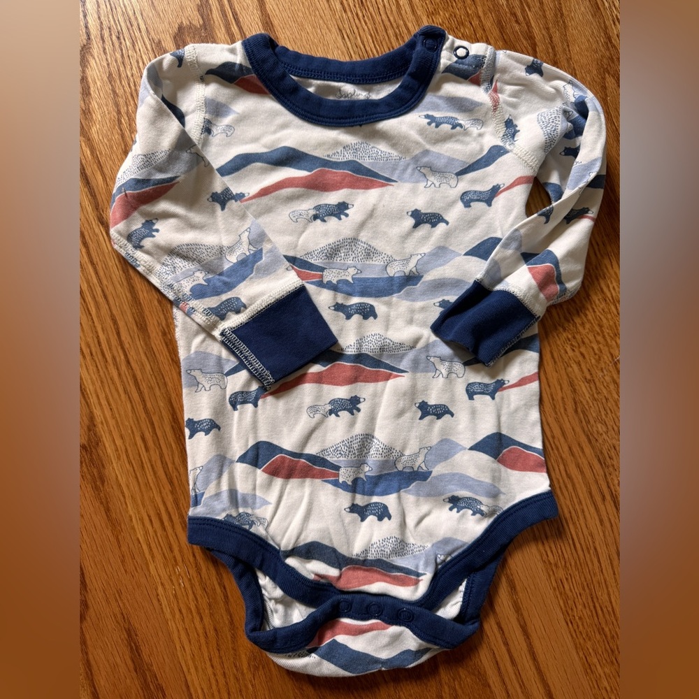🐻 Sapling organic mountain bear long sleeve body suit size 6-12 m